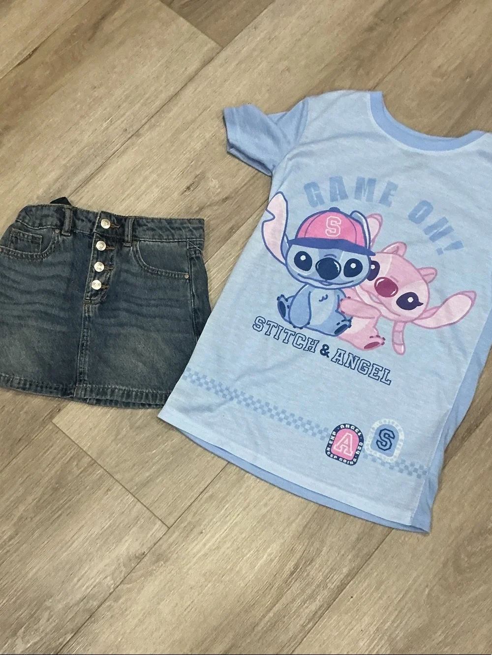 Light Blue Stitch & Angel Graphic Tee for Kids